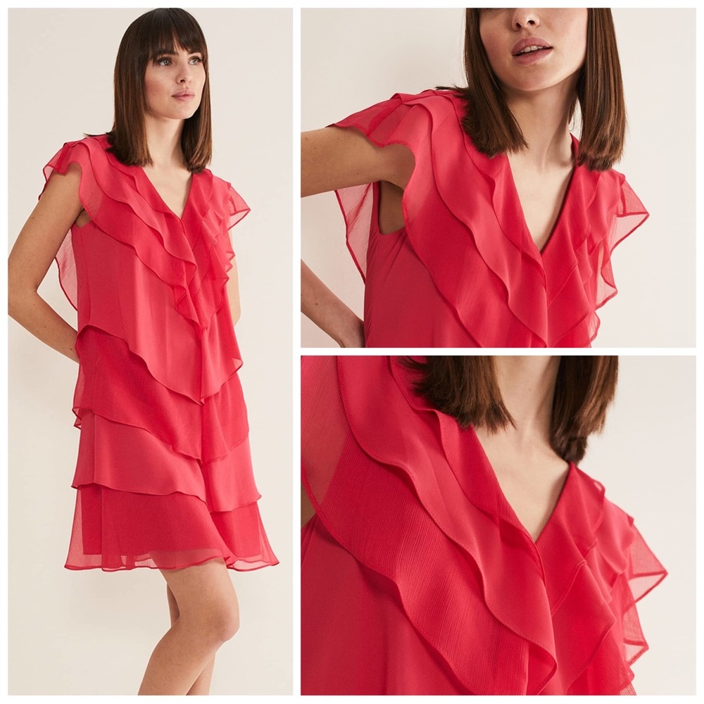 •PHASE EIGHT• Sage Pleated Ruffle Mini Dress in Raspberry‎ Size 2 - Picture 13 of 14